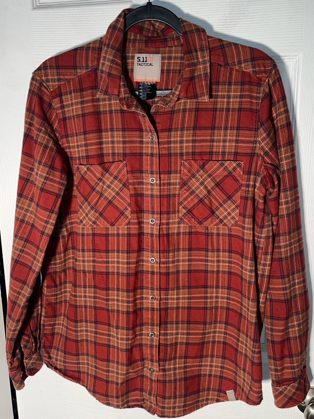 5.11 Tactical Women's Ruth Flannel Long Sleeve Shirt Rust Orange Plaid Large L